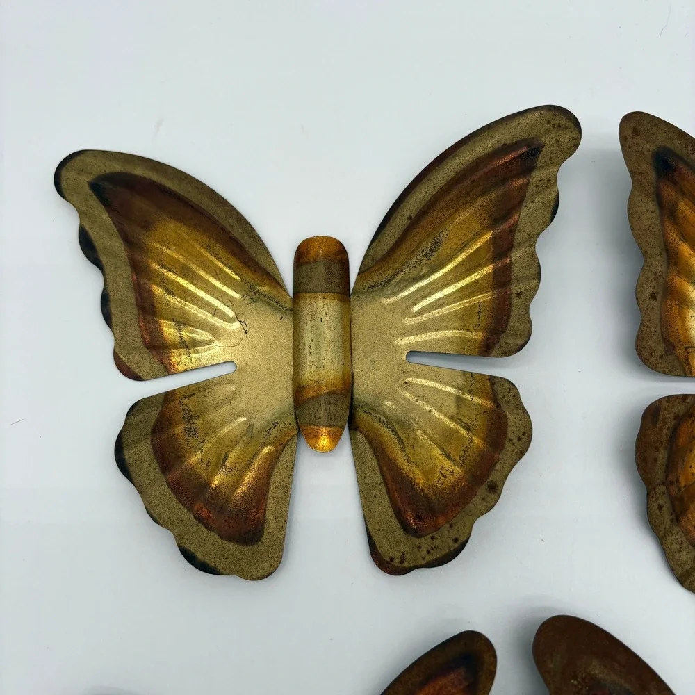 Vintage Metal Butterfly Wall Art Set Mid Century Modern Brass Copper Decor MCM